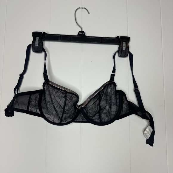 LOU lace bra, Black Sheer Lingerie with Sparkly lurex frill, 32D - Picture 15 of 16